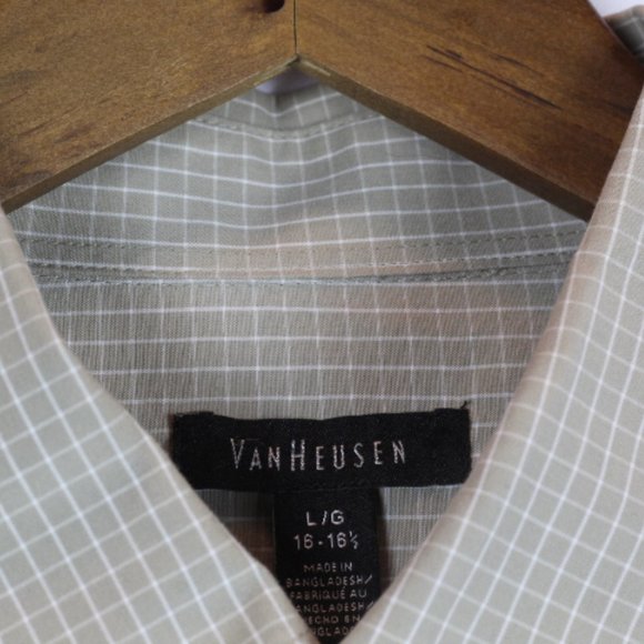 Van Heusen Check Tan Men's Short Sleeve Dress Shirt Button Down Large 014 - Picture 2 of 6